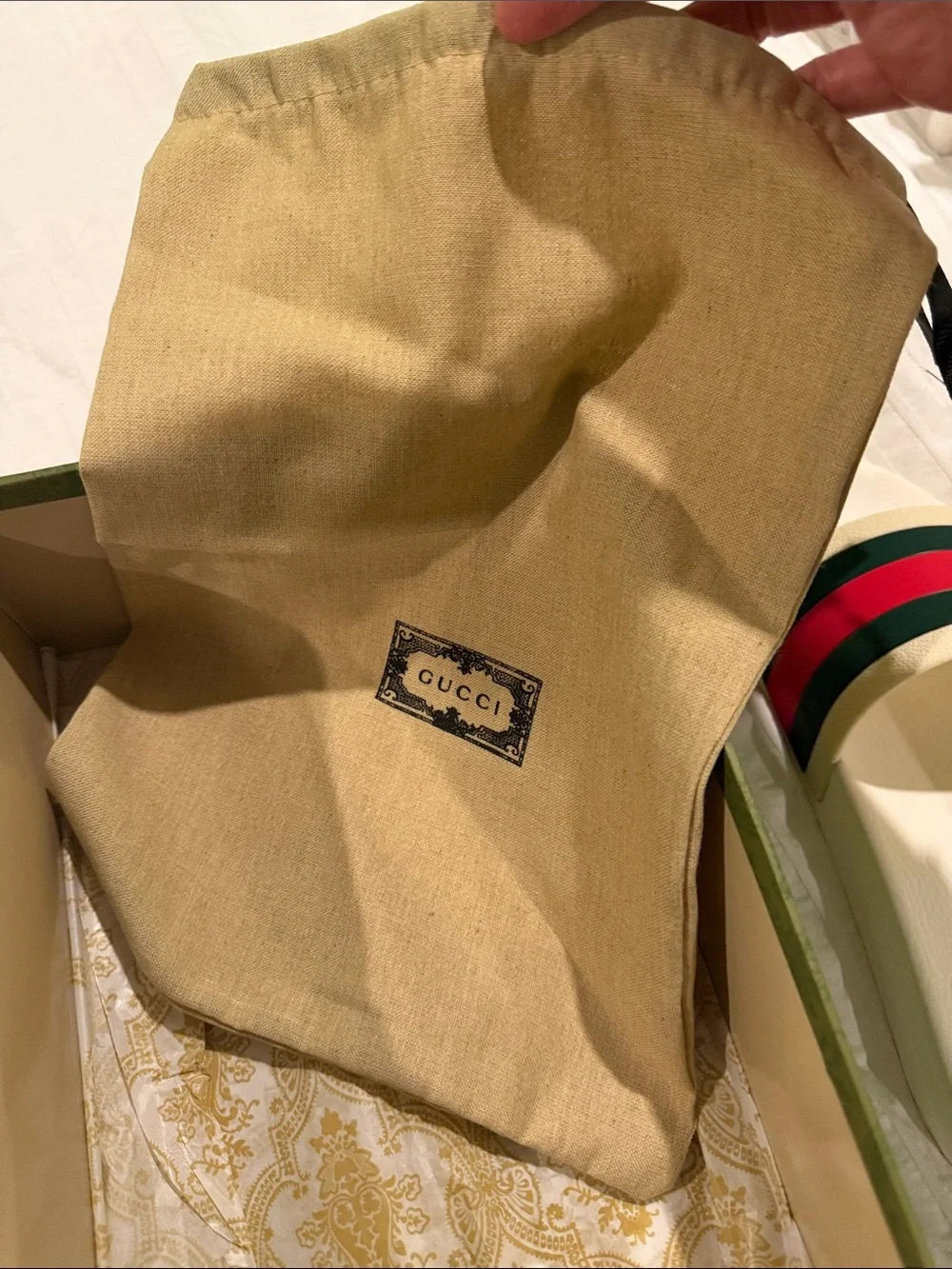 Gucci Ivory Slides with Red and Green signature Stripe